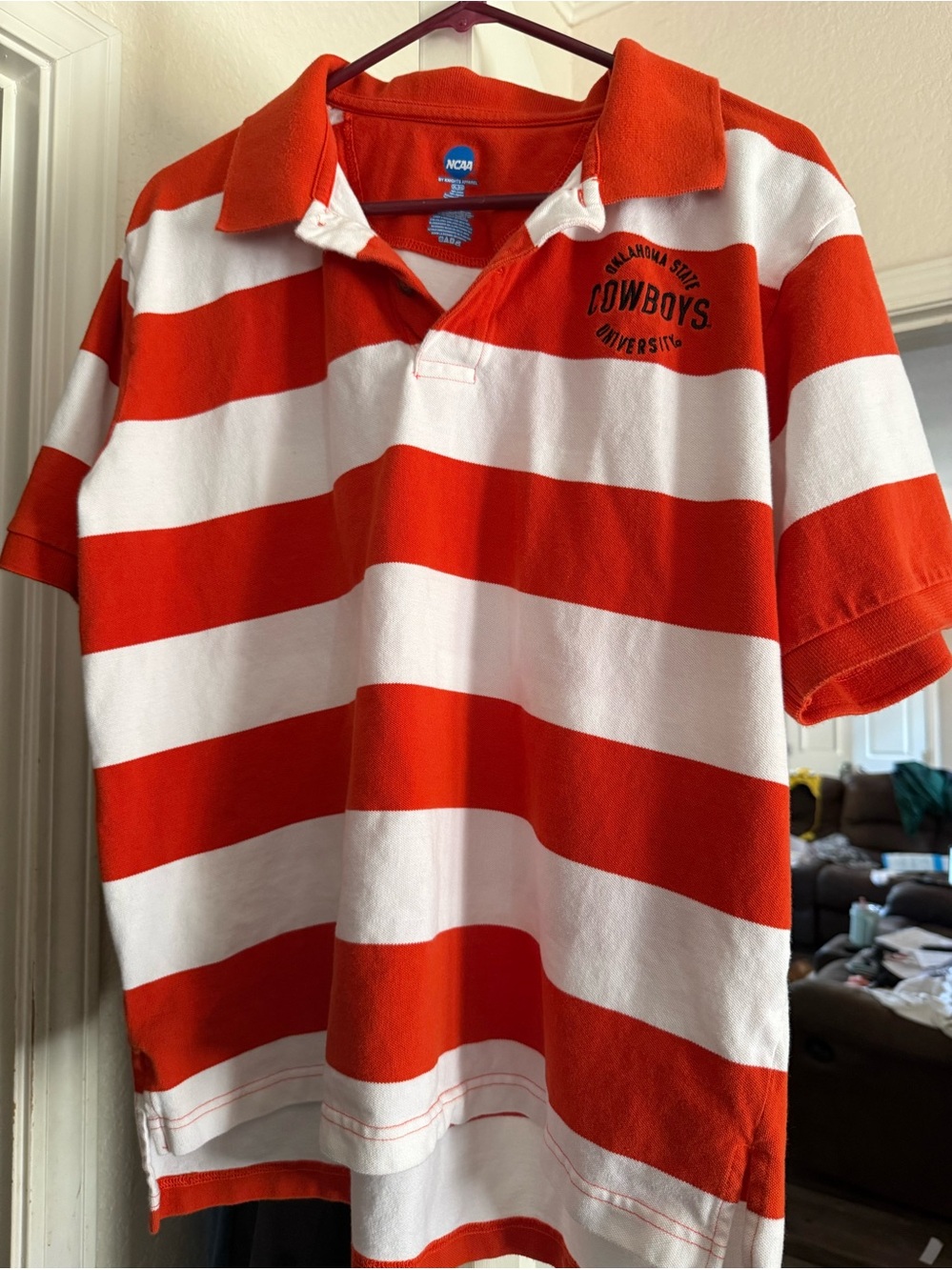 Oklahoma State Cowboys Orange & White Striped Rugby Polo